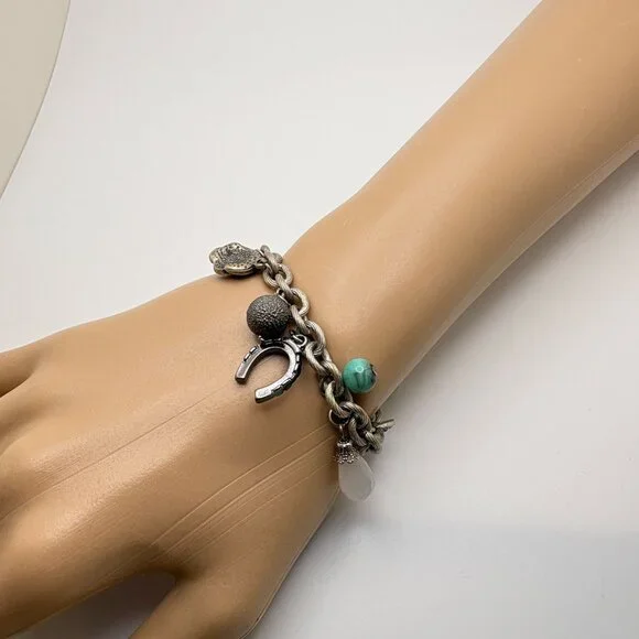 American Eagle Charm Bracelet Horseshoe Flower Charms Silver Tone Live Your Life - Picture 7 of 7